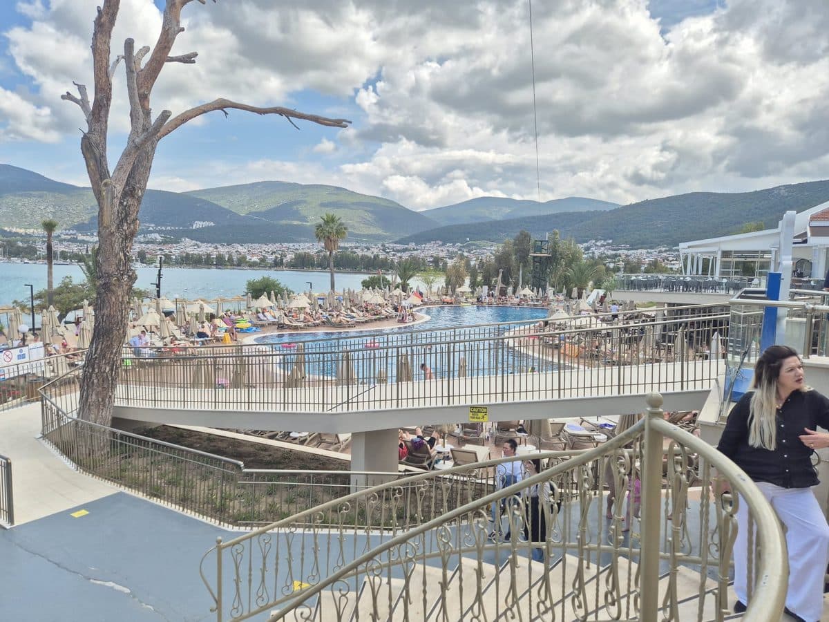 Long Beach Club Nature all-inclusive resort in Akbuk Turkey showing pool area beach and mountains